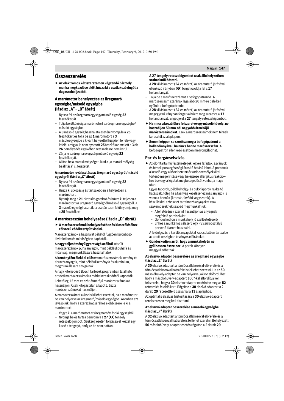 Összeszerelés | Bosch GMF 1600 CE Professional User Manual | Page 147 / 255