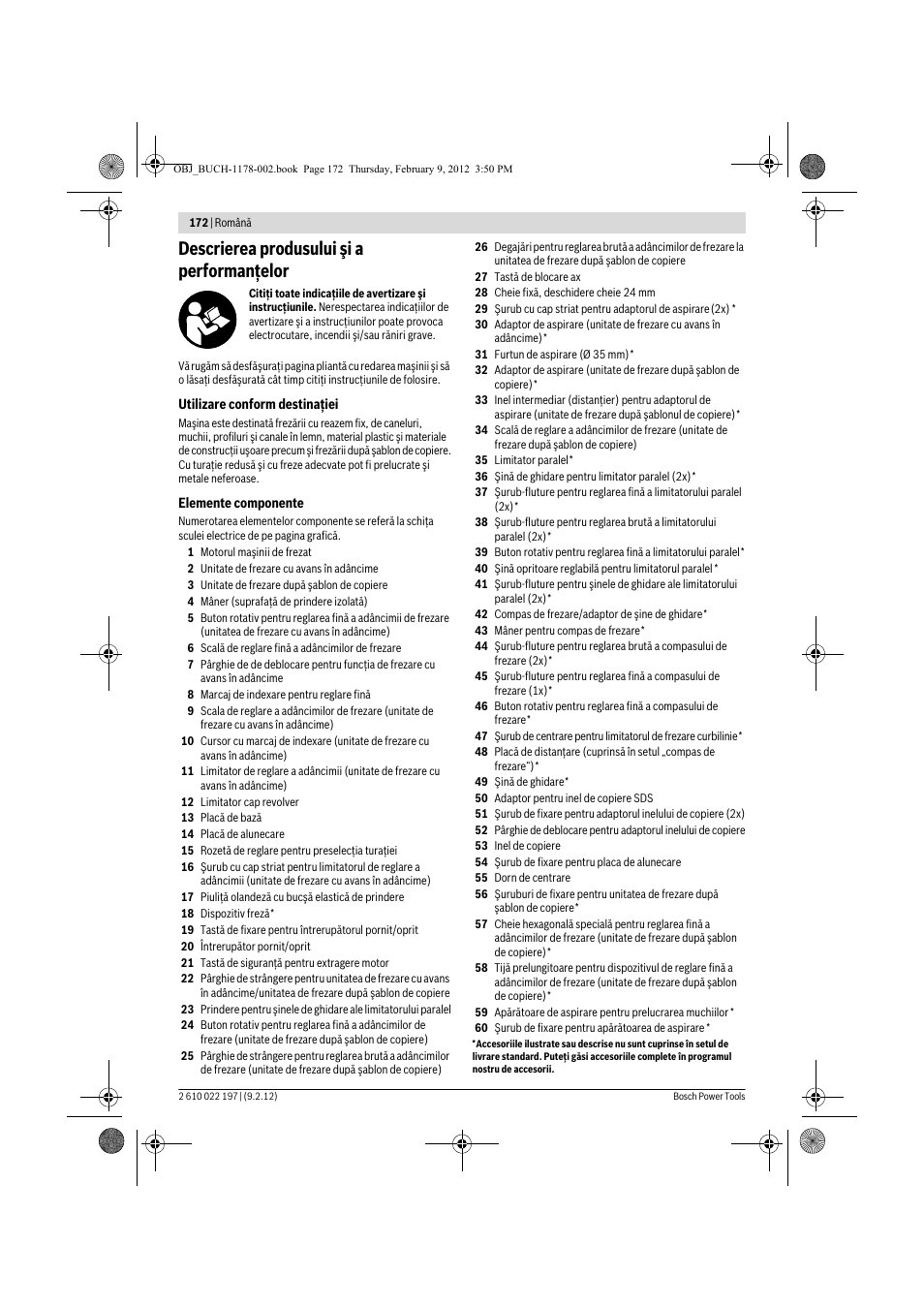 Descrierea produsului şi a performanţelor | Bosch GMF 1600 CE Professional User Manual | Page 172 / 255
