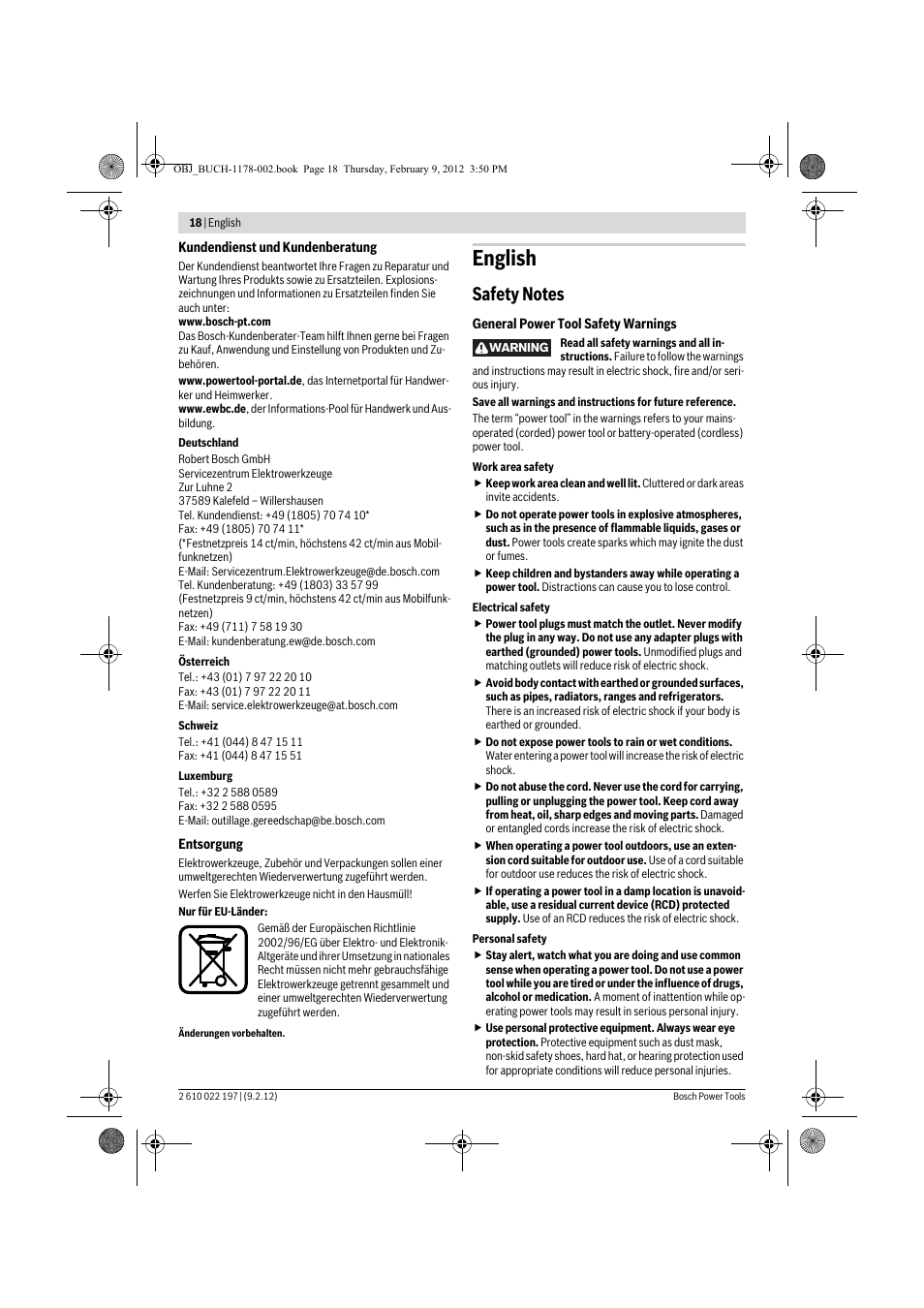English | Bosch GMF 1600 CE Professional User Manual | Page 18 / 255