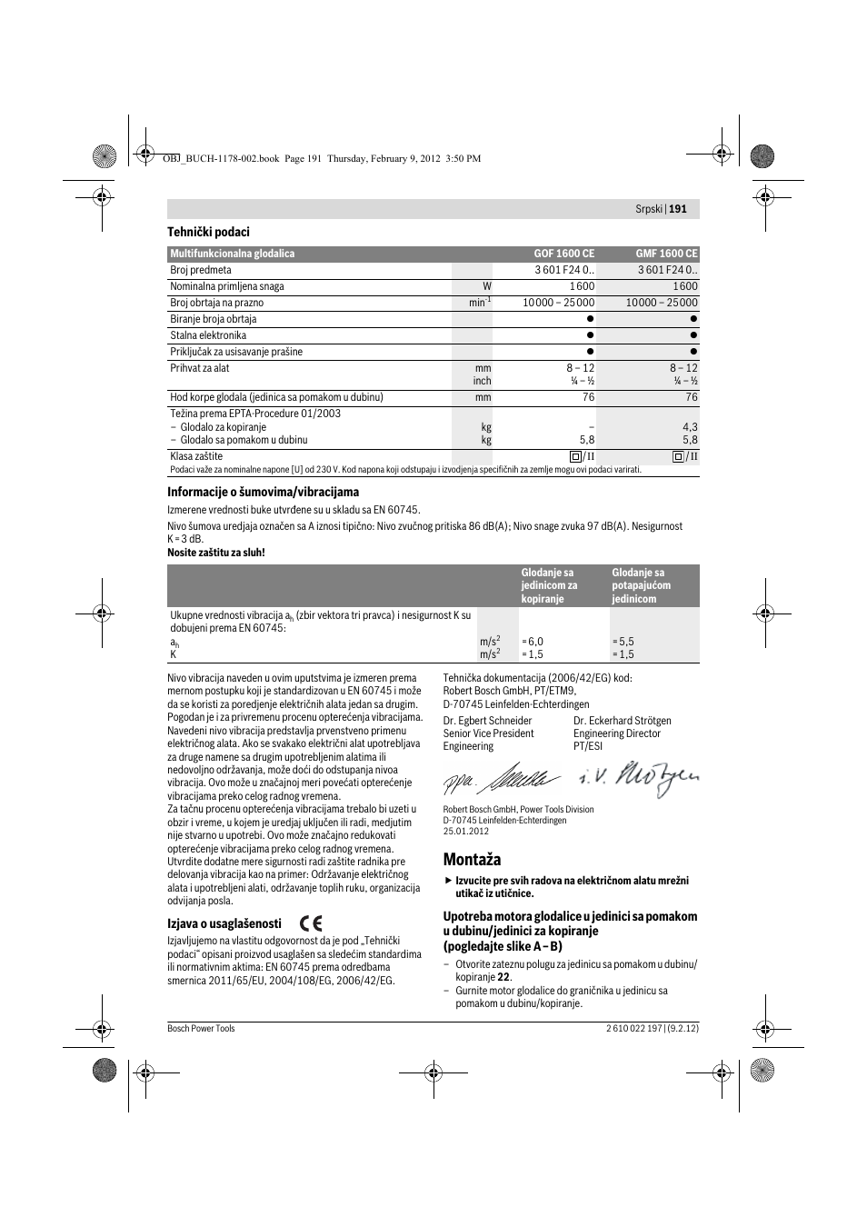 Montaža | Bosch GMF 1600 CE Professional User Manual | Page 191 / 255