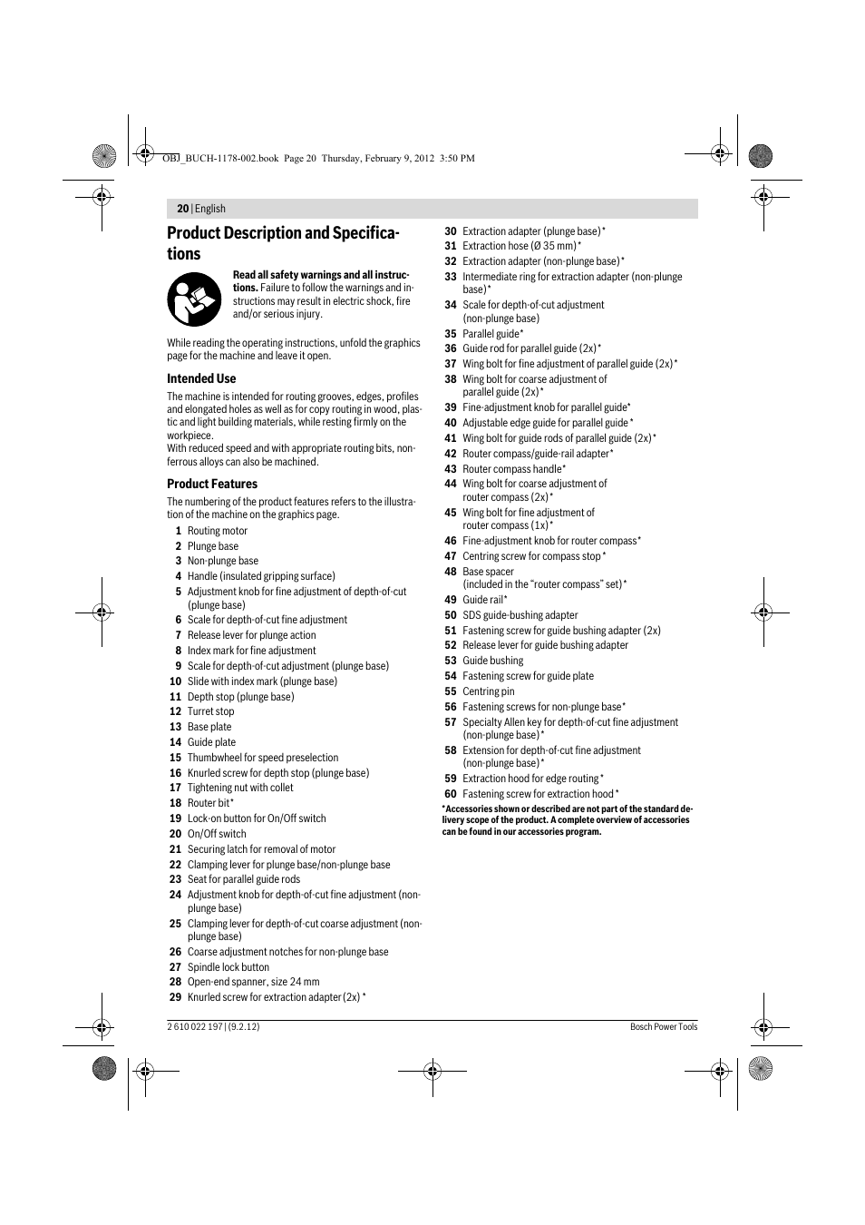Product description and specifica- tions | Bosch GMF 1600 CE Professional User Manual | Page 20 / 255