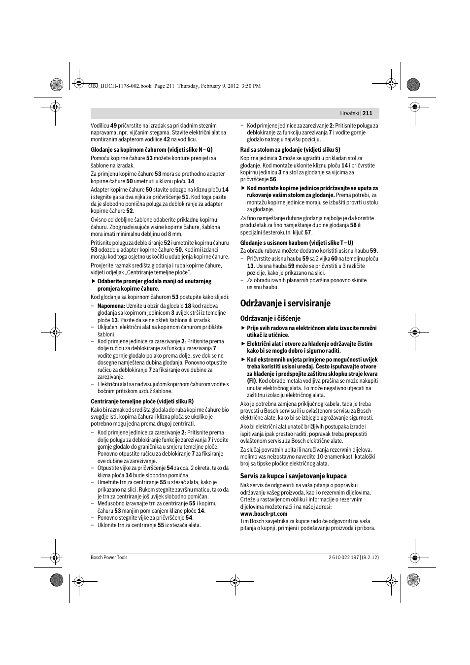 Održavanje i servisiranje | Bosch GMF 1600 CE Professional User Manual | Page 211 / 255