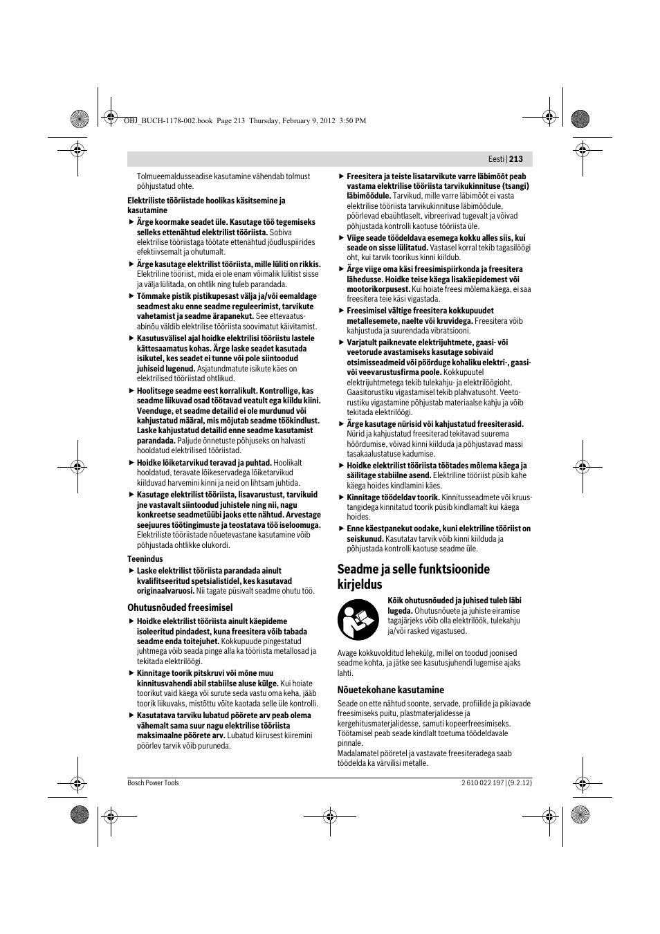 Seadme ja selle funktsioonide kirjeldus | Bosch GMF 1600 CE Professional User Manual | Page 213 / 255
