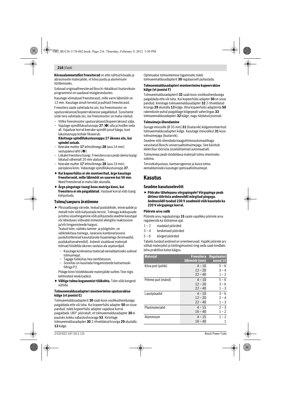 Kasutus | Bosch GMF 1600 CE Professional User Manual | Page 216 / 255