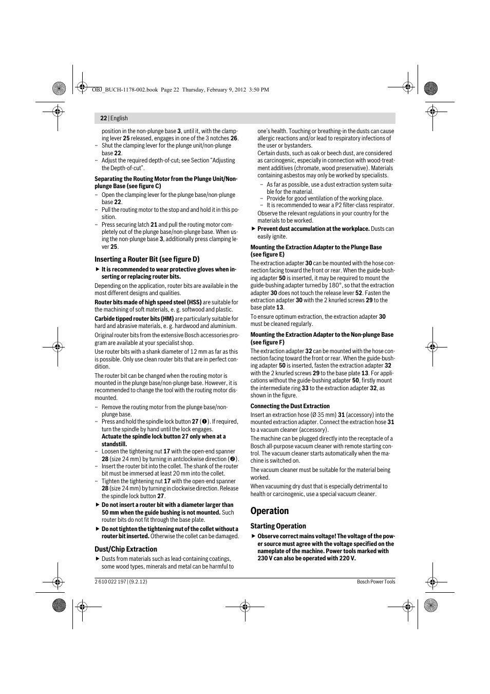 Operation | Bosch GMF 1600 CE Professional User Manual | Page 22 / 255