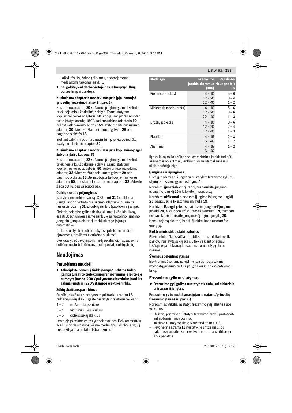 Naudojimas | Bosch GMF 1600 CE Professional User Manual | Page 233 / 255