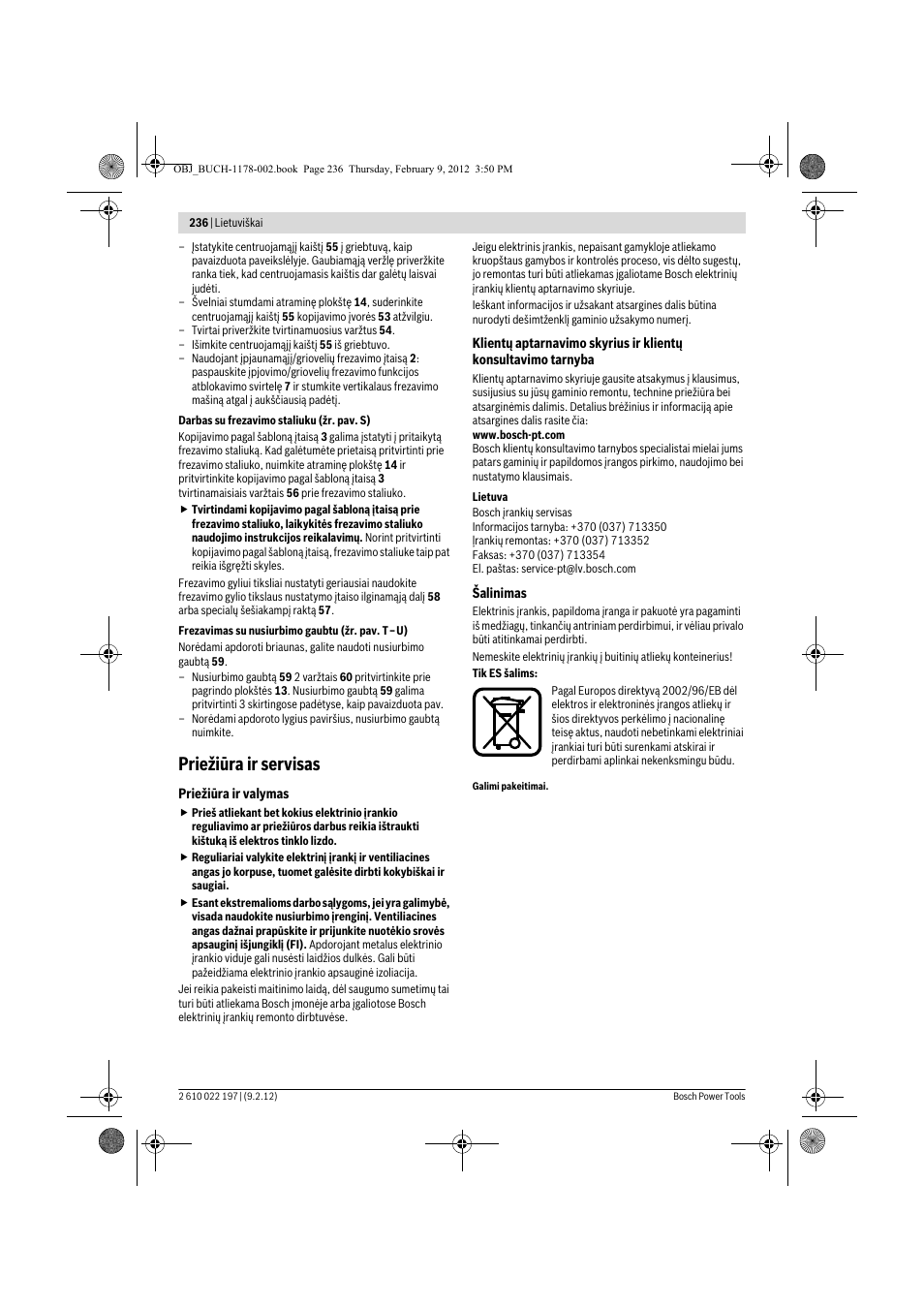 Priežiūra ir servisas | Bosch GMF 1600 CE Professional User Manual | Page 236 / 255