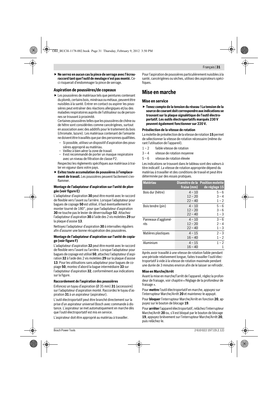 Mise en marche | Bosch GMF 1600 CE Professional User Manual | Page 31 / 255