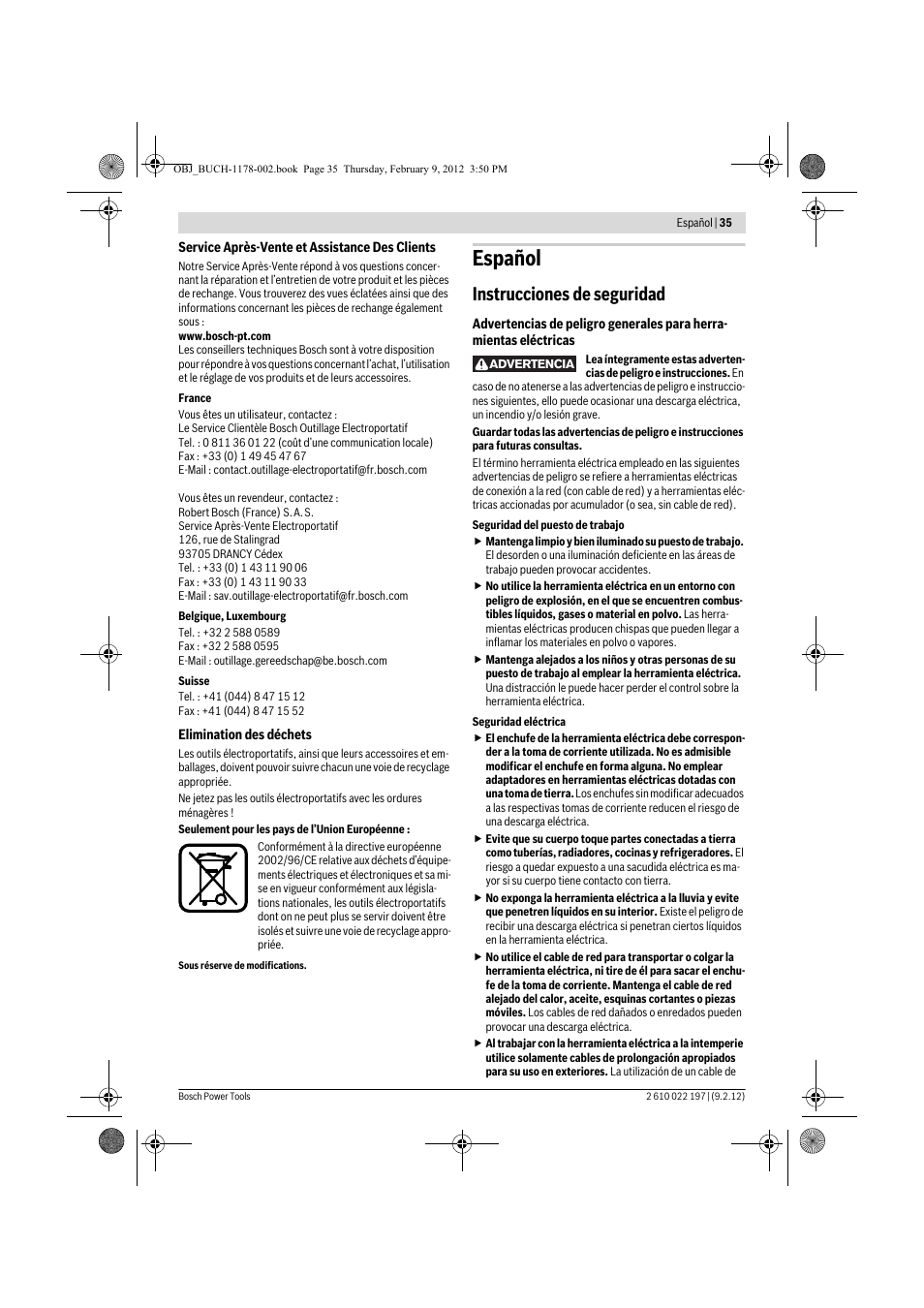 Español, Instrucciones de seguridad | Bosch GMF 1600 CE Professional User Manual | Page 35 / 255