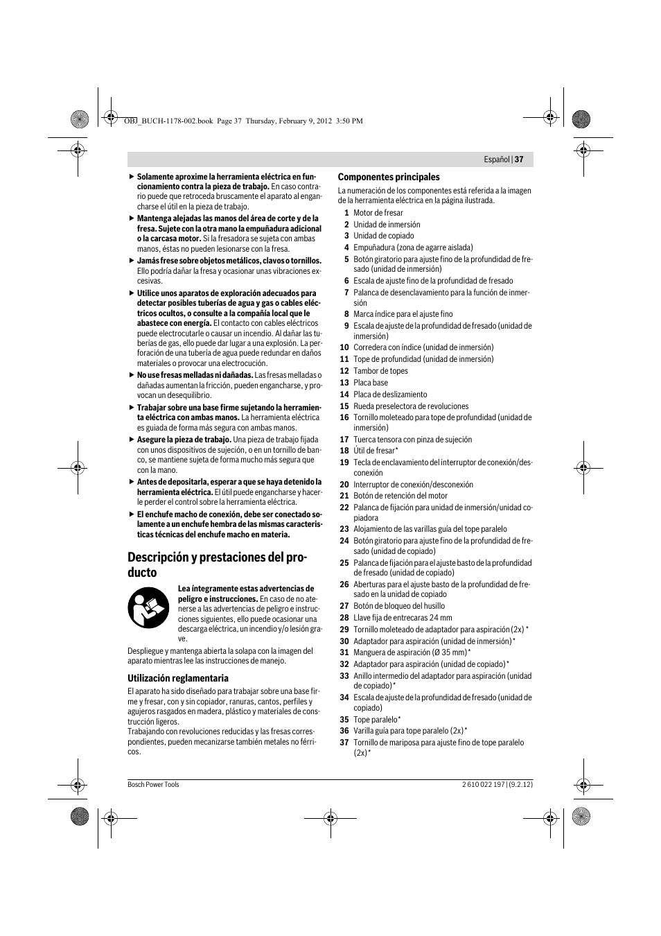 Descripción y prestaciones del pro- ducto | Bosch GMF 1600 CE Professional User Manual | Page 37 / 255