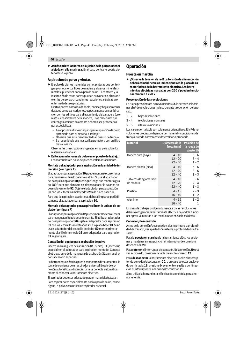 Operación | Bosch GMF 1600 CE Professional User Manual | Page 40 / 255