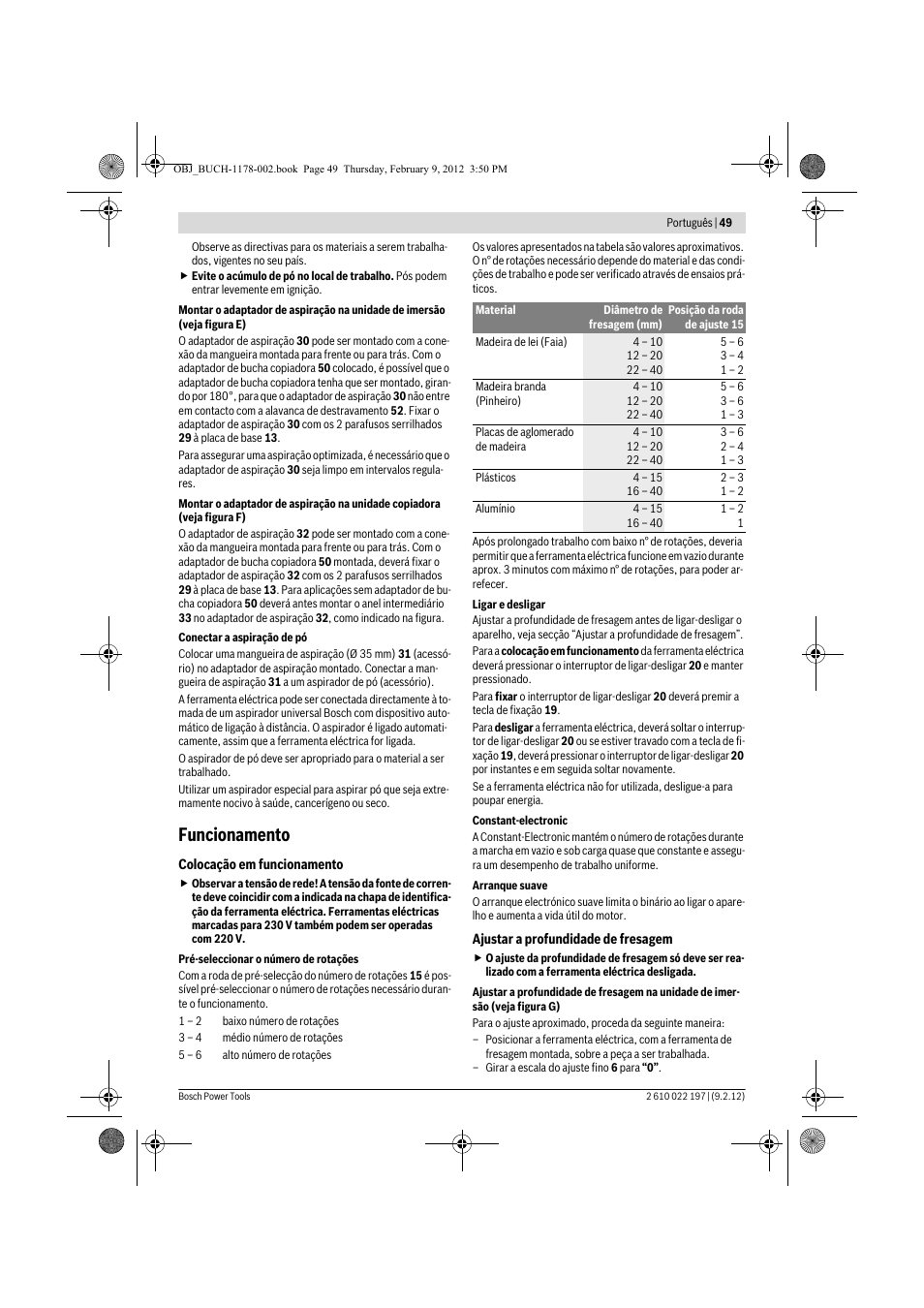 Funcionamento | Bosch GMF 1600 CE Professional User Manual | Page 49 / 255