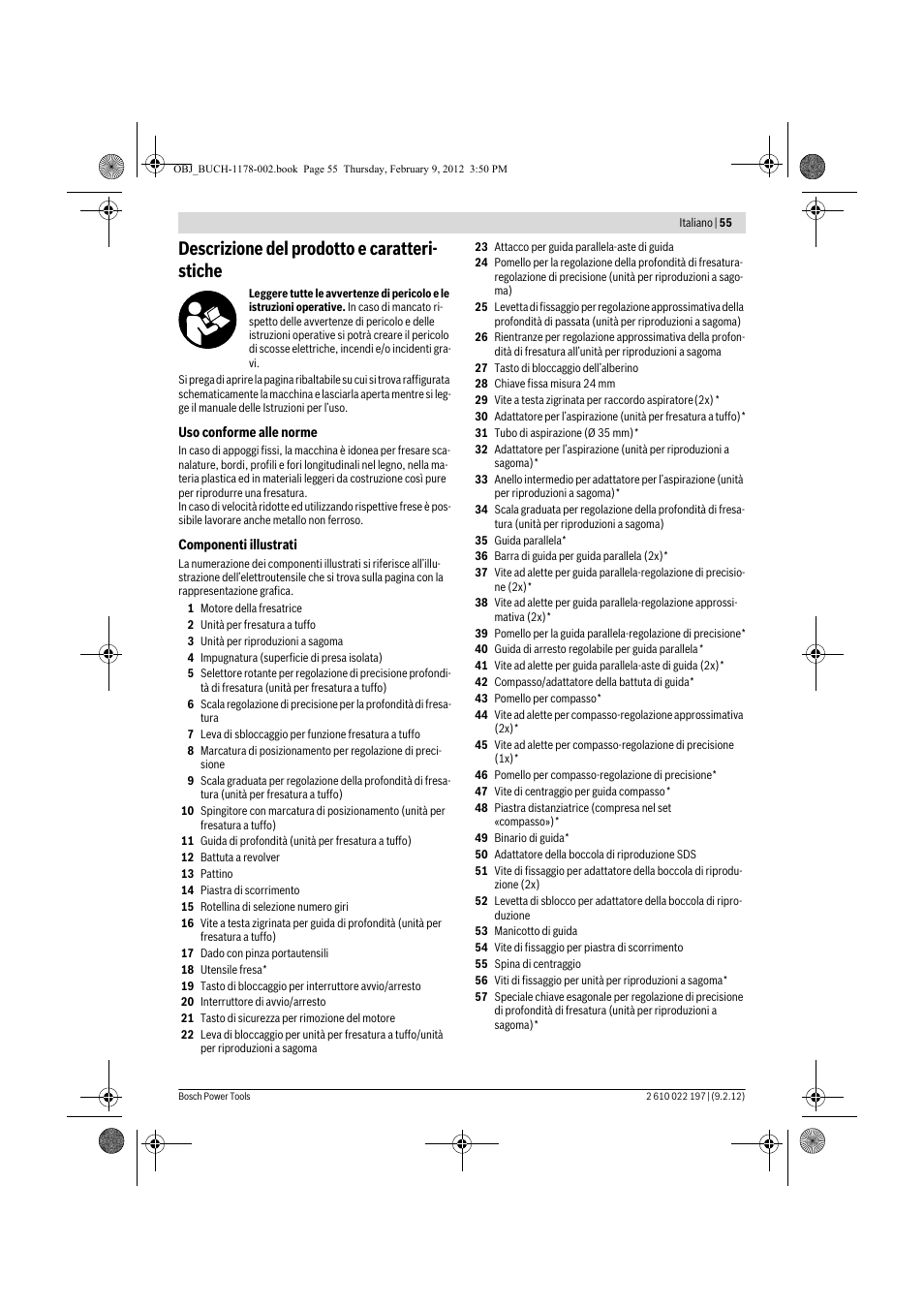 Descrizione del prodotto e caratteri- stiche | Bosch GMF 1600 CE Professional User Manual | Page 55 / 255