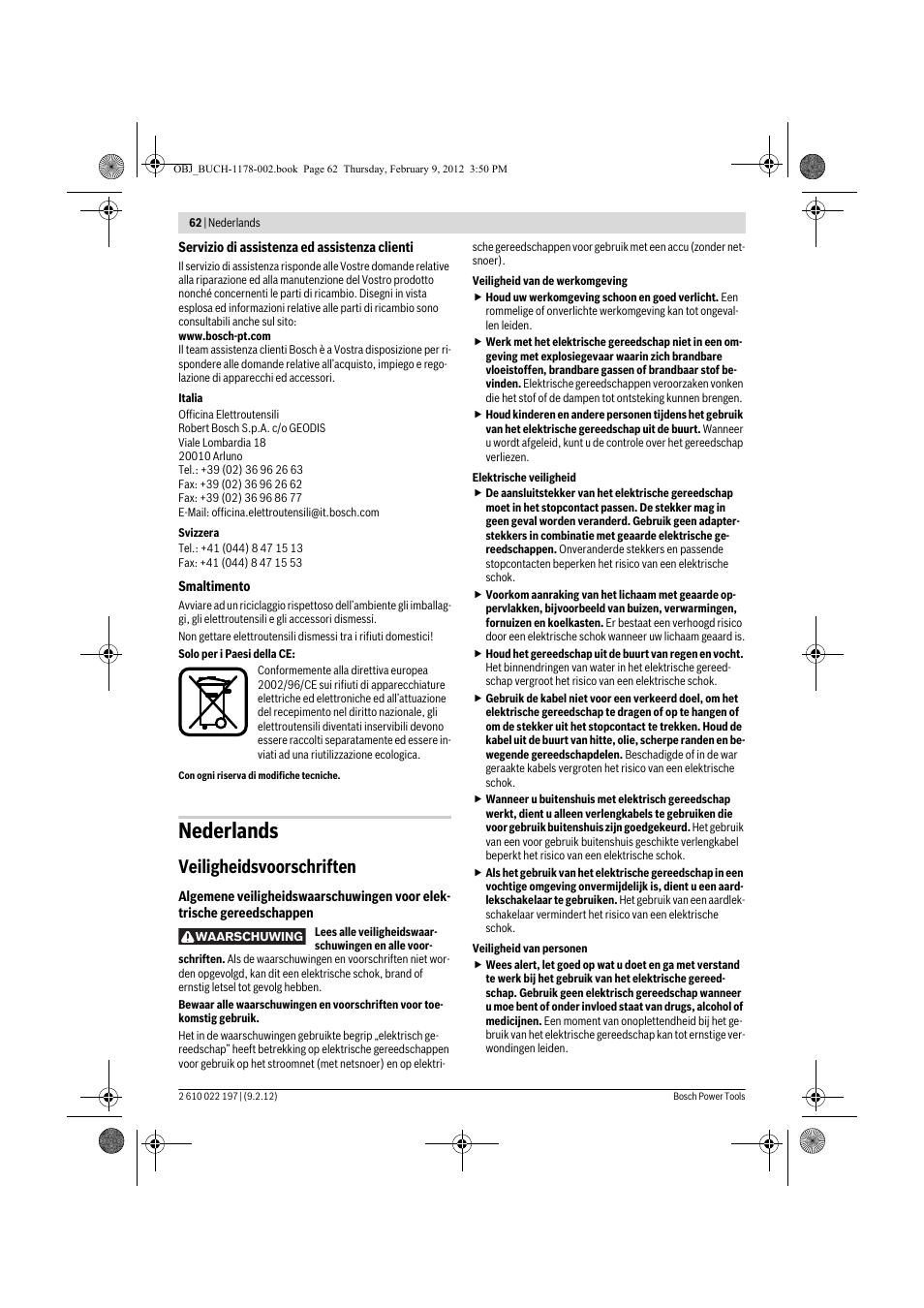 Nederlands, Veiligheidsvoorschriften | Bosch GMF 1600 CE Professional User Manual | Page 62 / 255
