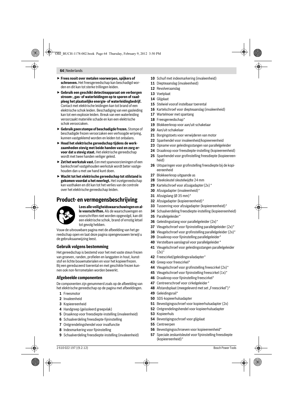 Product- en vermogensbeschrijving | Bosch GMF 1600 CE Professional User Manual | Page 64 / 255