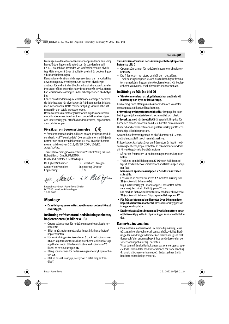 Montage | Bosch GMF 1600 CE Professional User Manual | Page 81 / 255