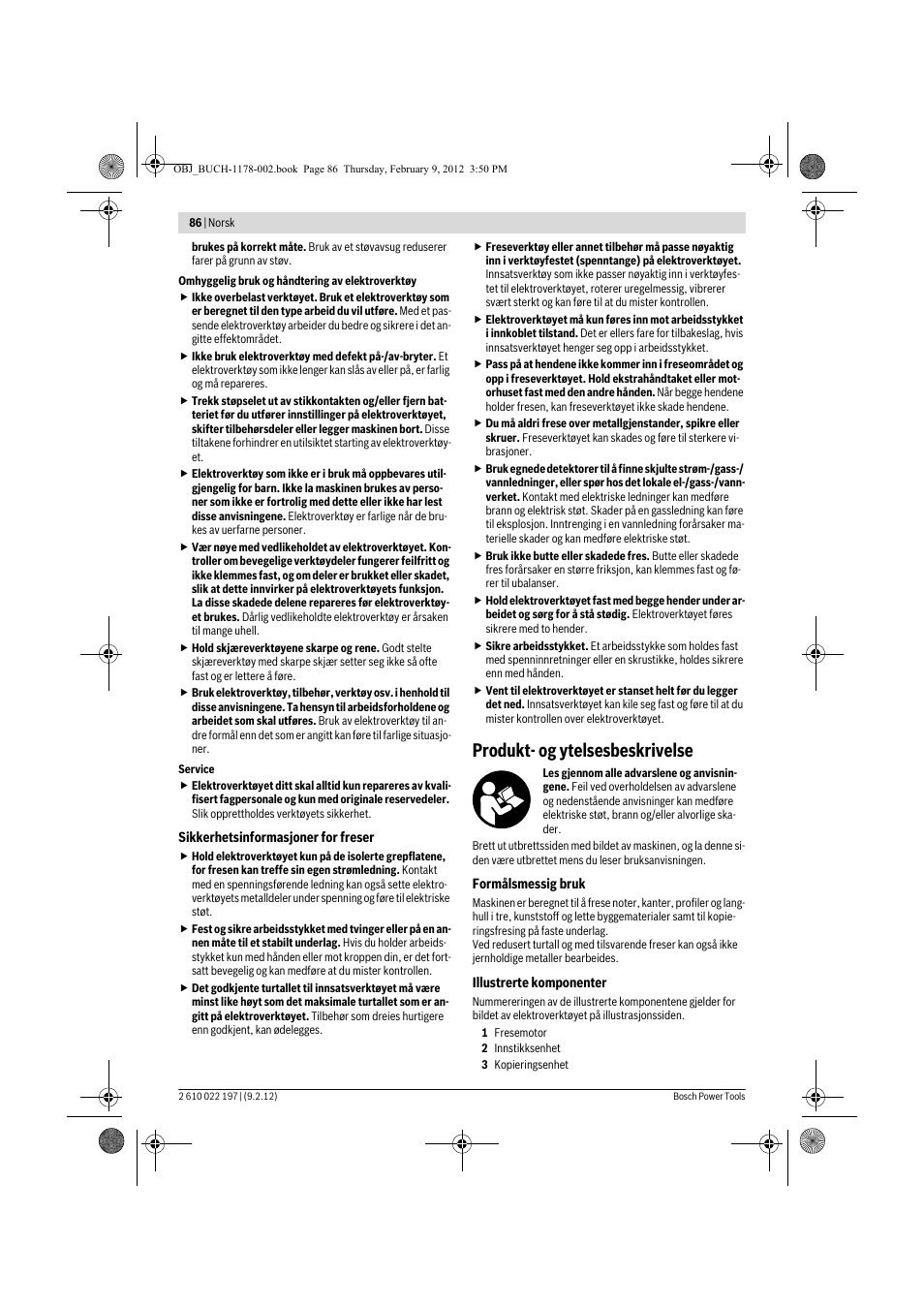 Produkt- og ytelsesbeskrivelse | Bosch GMF 1600 CE Professional User Manual | Page 86 / 255