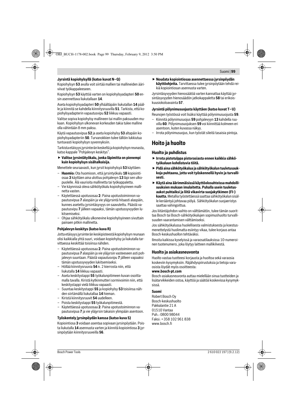 Hoito ja huolto | Bosch GMF 1600 CE Professional User Manual | Page 99 / 255