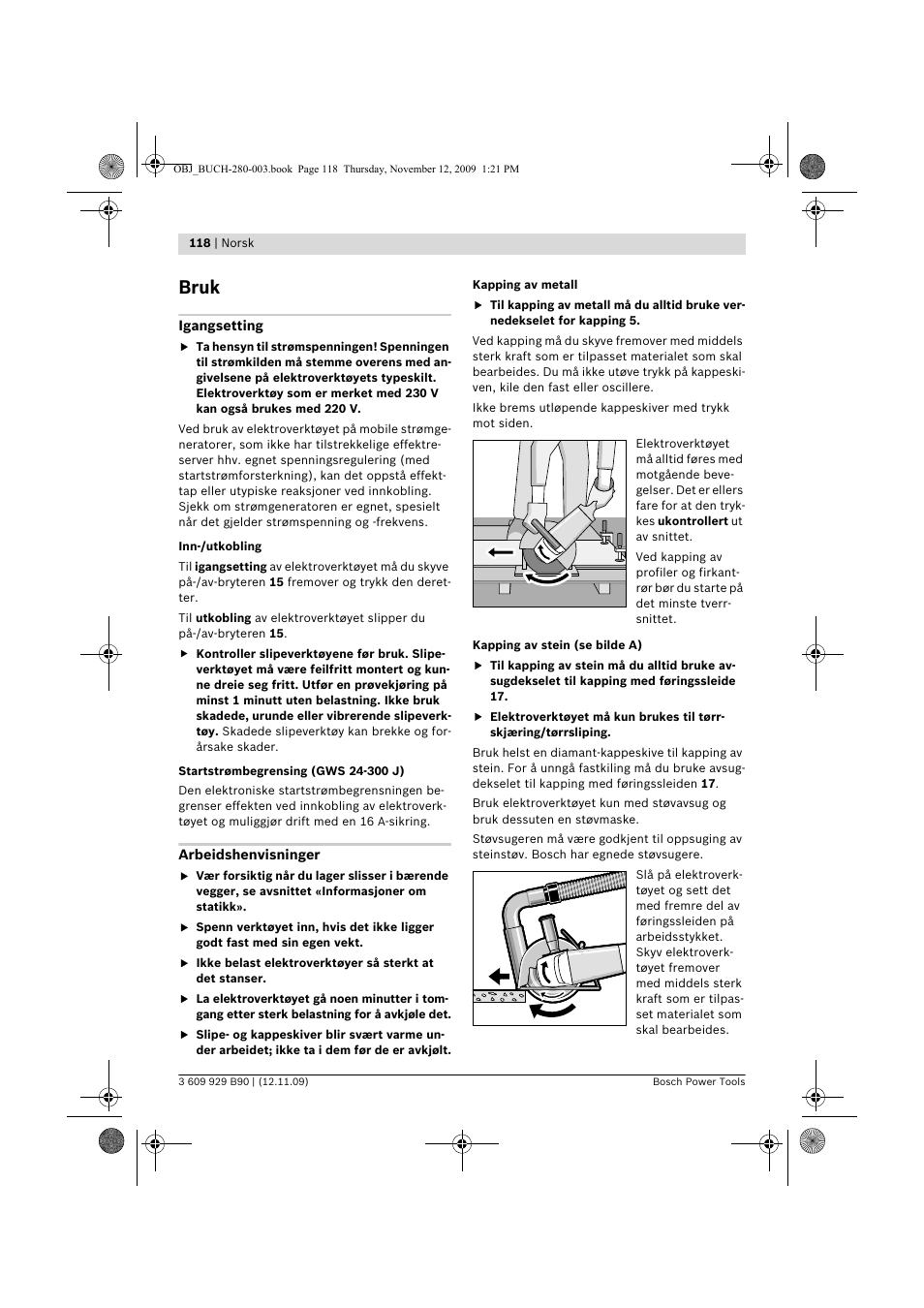 Bruk | Bosch GWS Professional 24-300 User Manual | Page 118 / 337