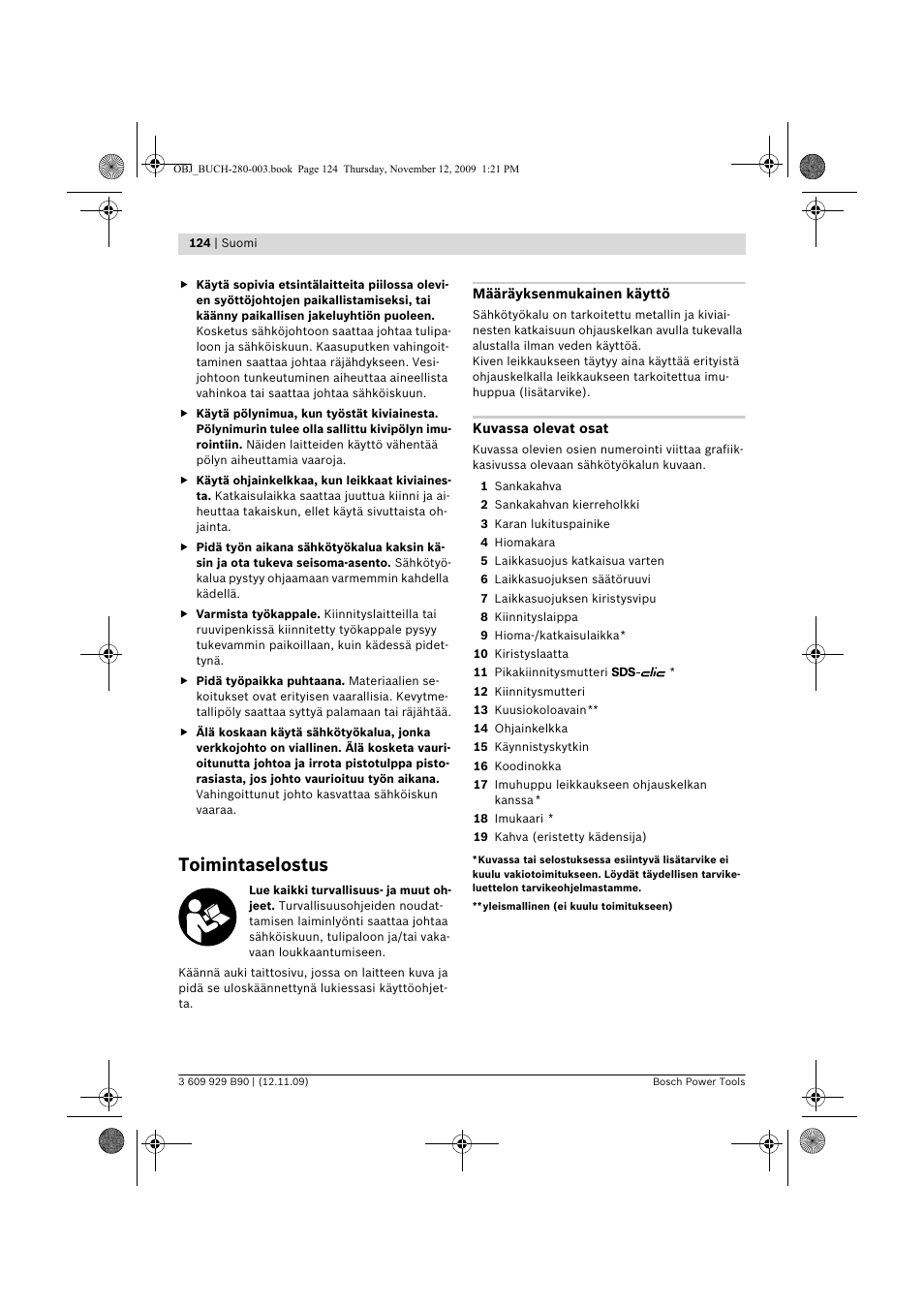 Toimintaselostus | Bosch GWS Professional 24-300 User Manual | Page 124 / 337
