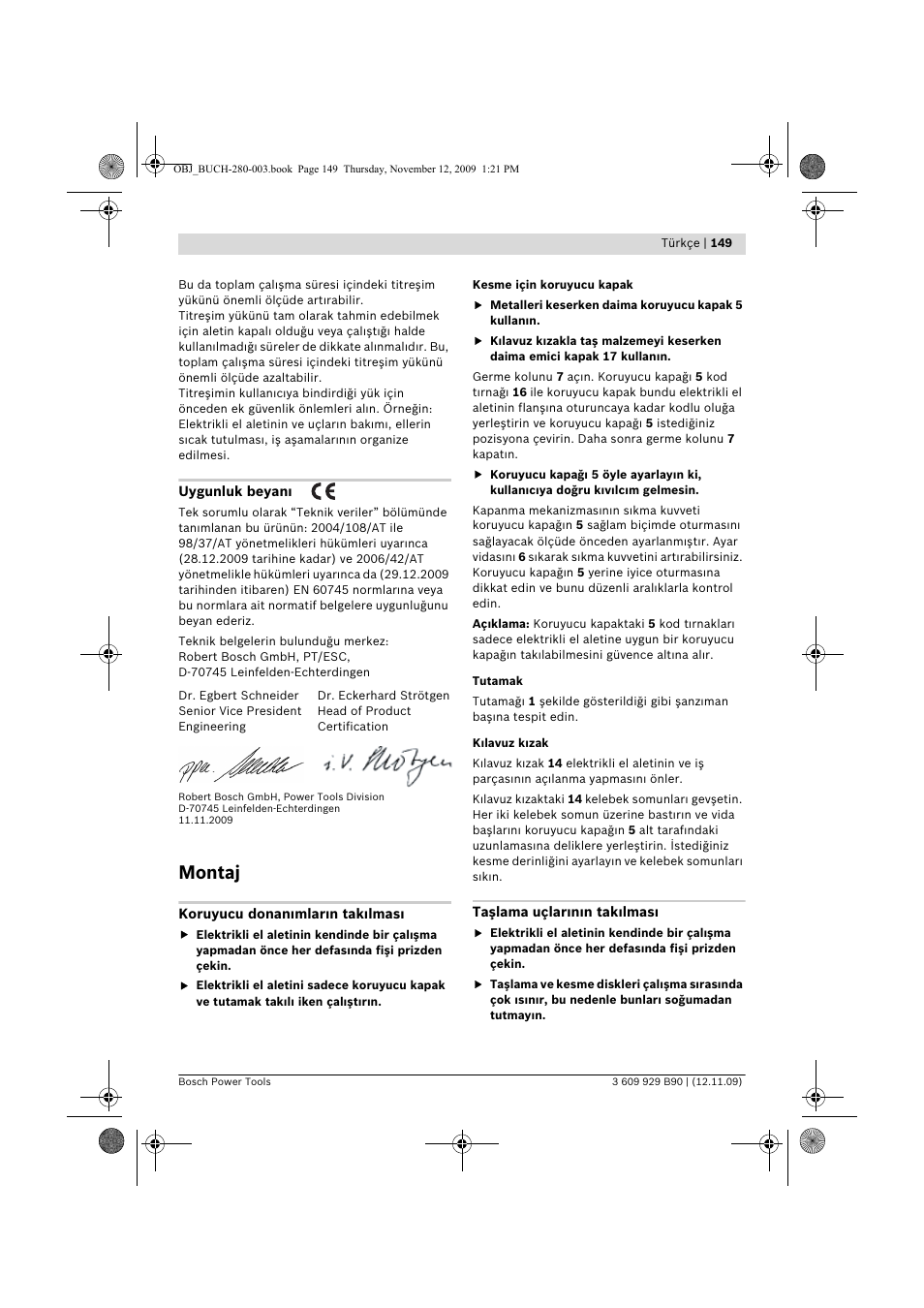 Montaj | Bosch GWS Professional 24-300 User Manual | Page 149 / 337