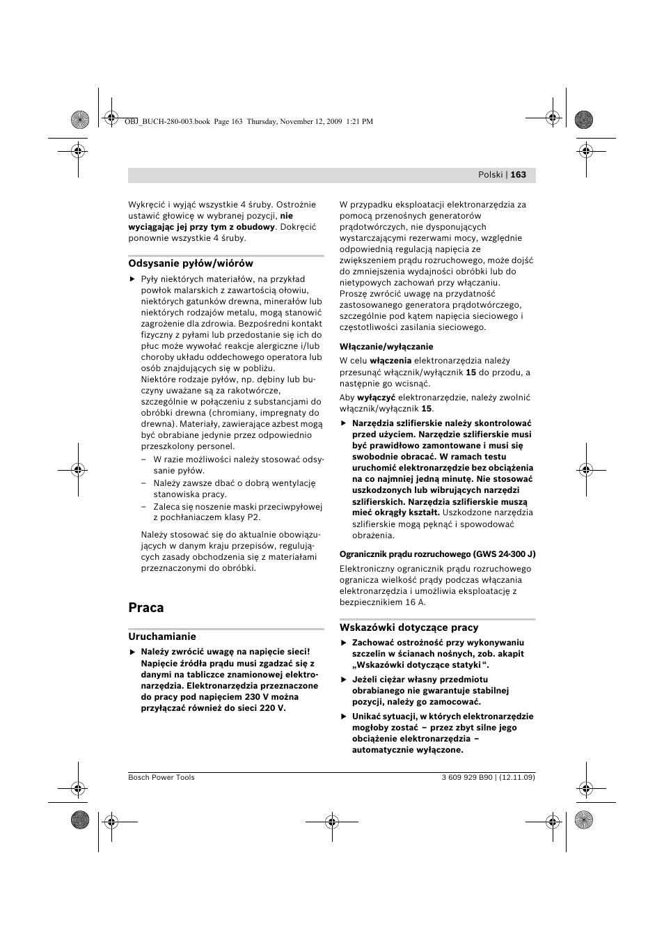 Praca | Bosch GWS Professional 24-300 User Manual | Page 163 / 337