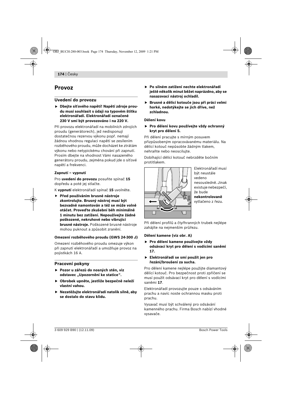 Provoz | Bosch GWS Professional 24-300 User Manual | Page 174 / 337