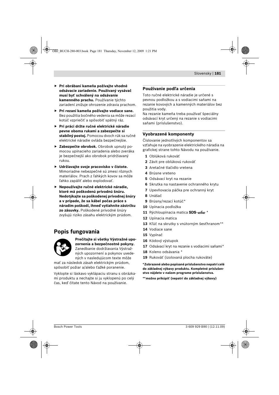 Popis fungovania | Bosch GWS Professional 24-300 User Manual | Page 181 / 337
