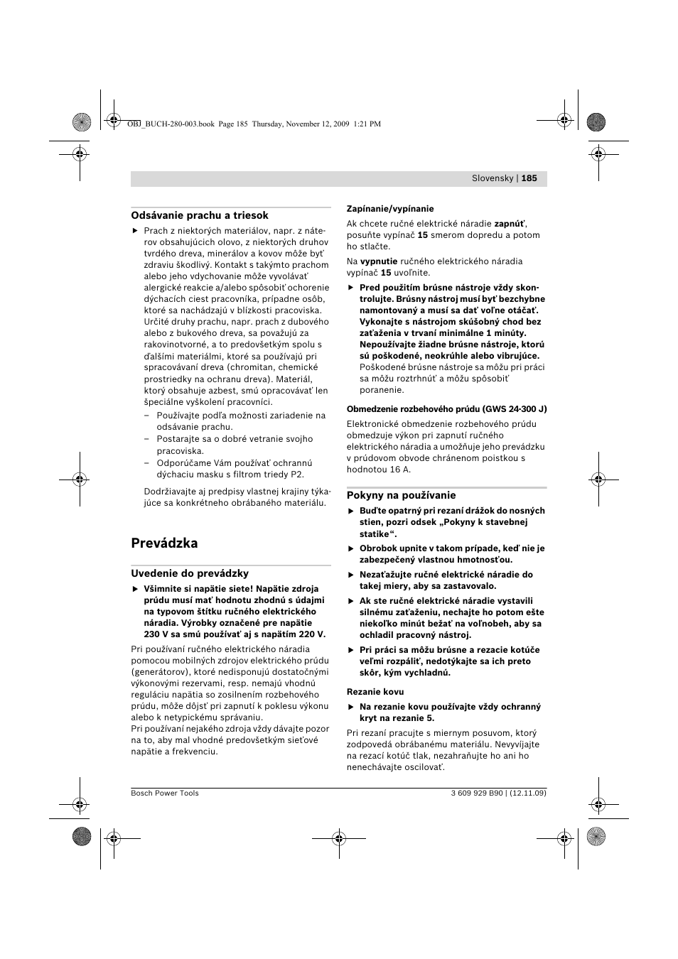 Prevádzka | Bosch GWS Professional 24-300 User Manual | Page 185 / 337