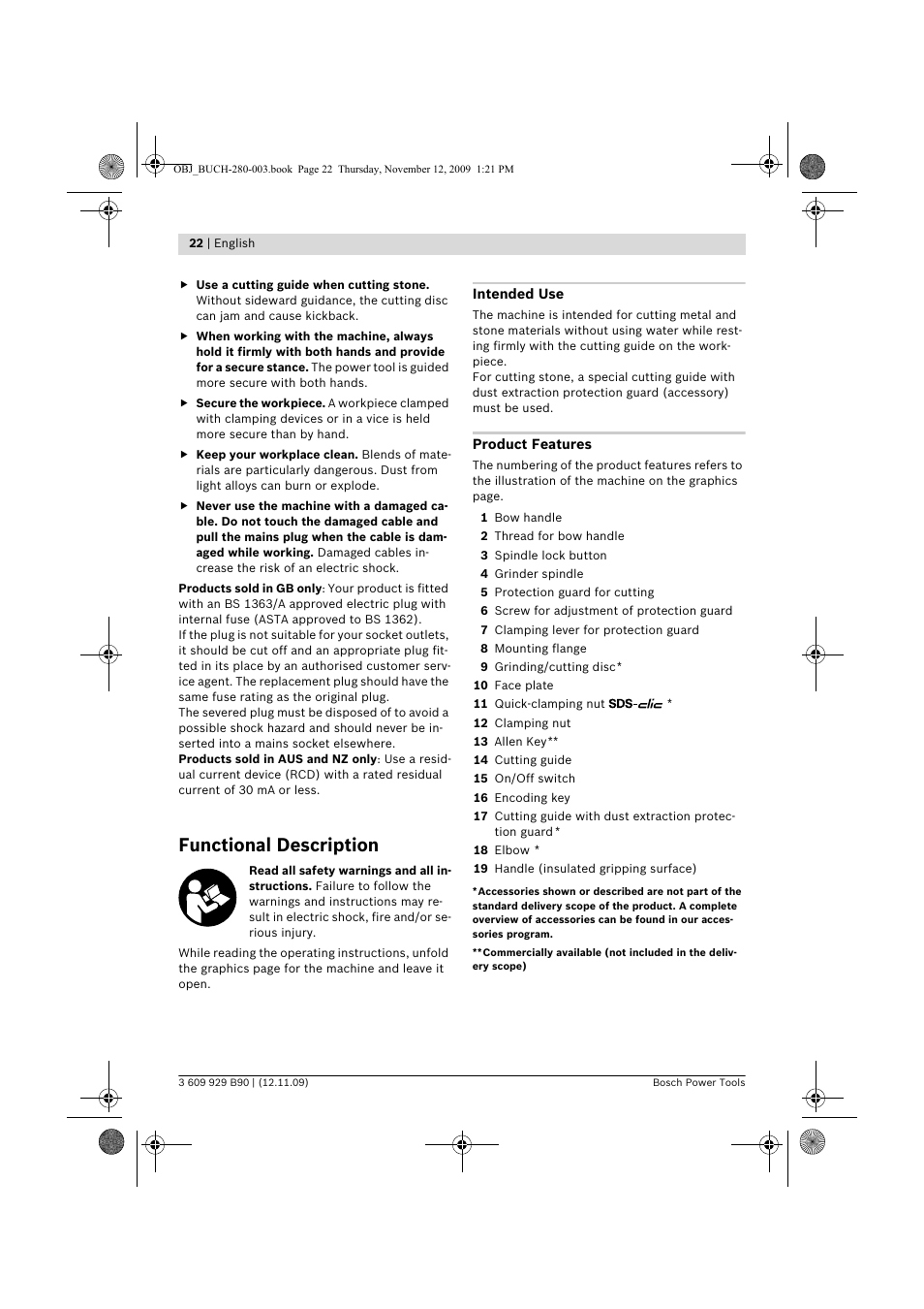 Functional description | Bosch GWS Professional 24-300 User Manual | Page 22 / 337