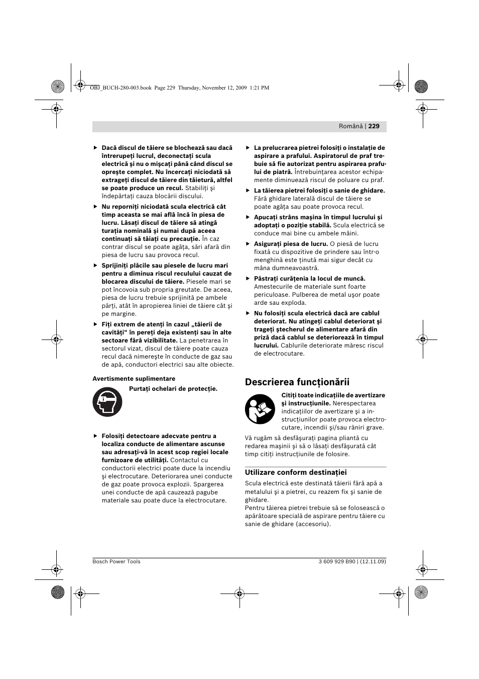 Descrierea funcţionării | Bosch GWS Professional 24-300 User Manual | Page 229 / 337