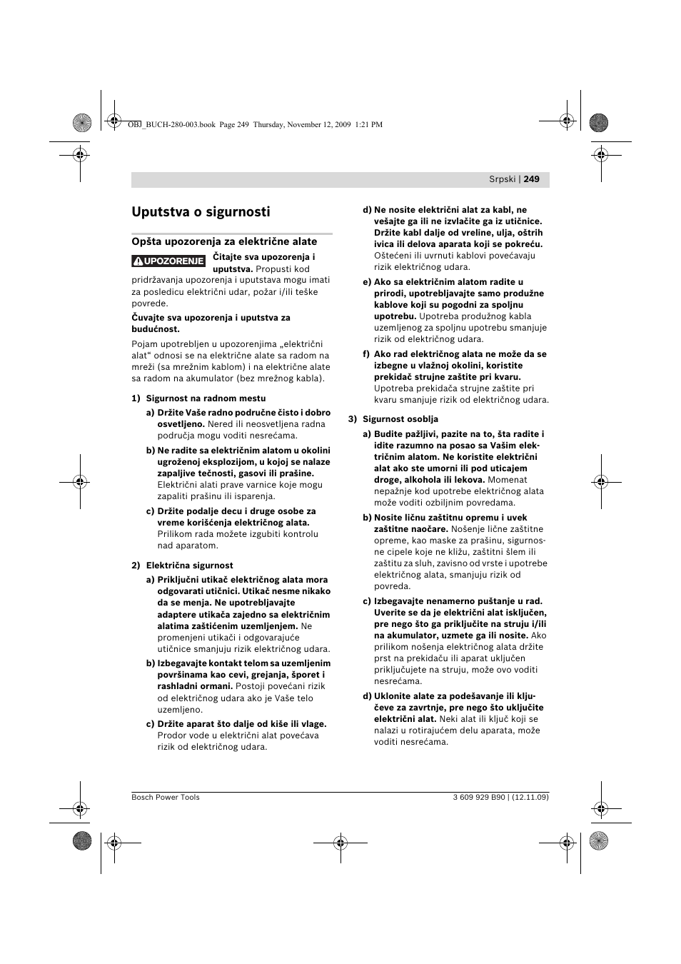 Uputstva o sigurnosti | Bosch GWS Professional 24-300 User Manual | Page 249 / 337