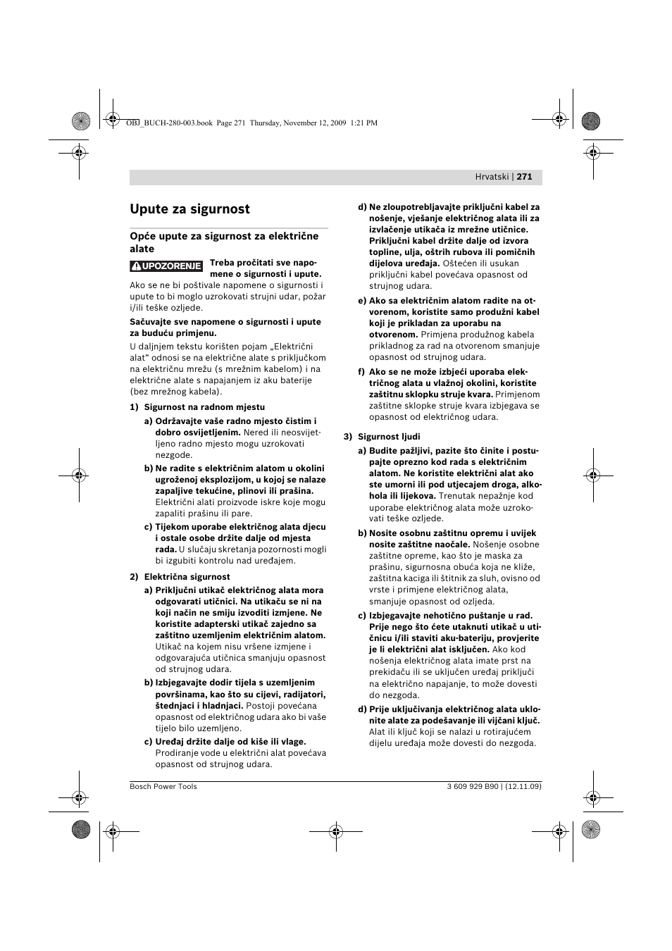 Upute za sigurnost | Bosch GWS Professional 24-300 User Manual | Page 271 / 337
