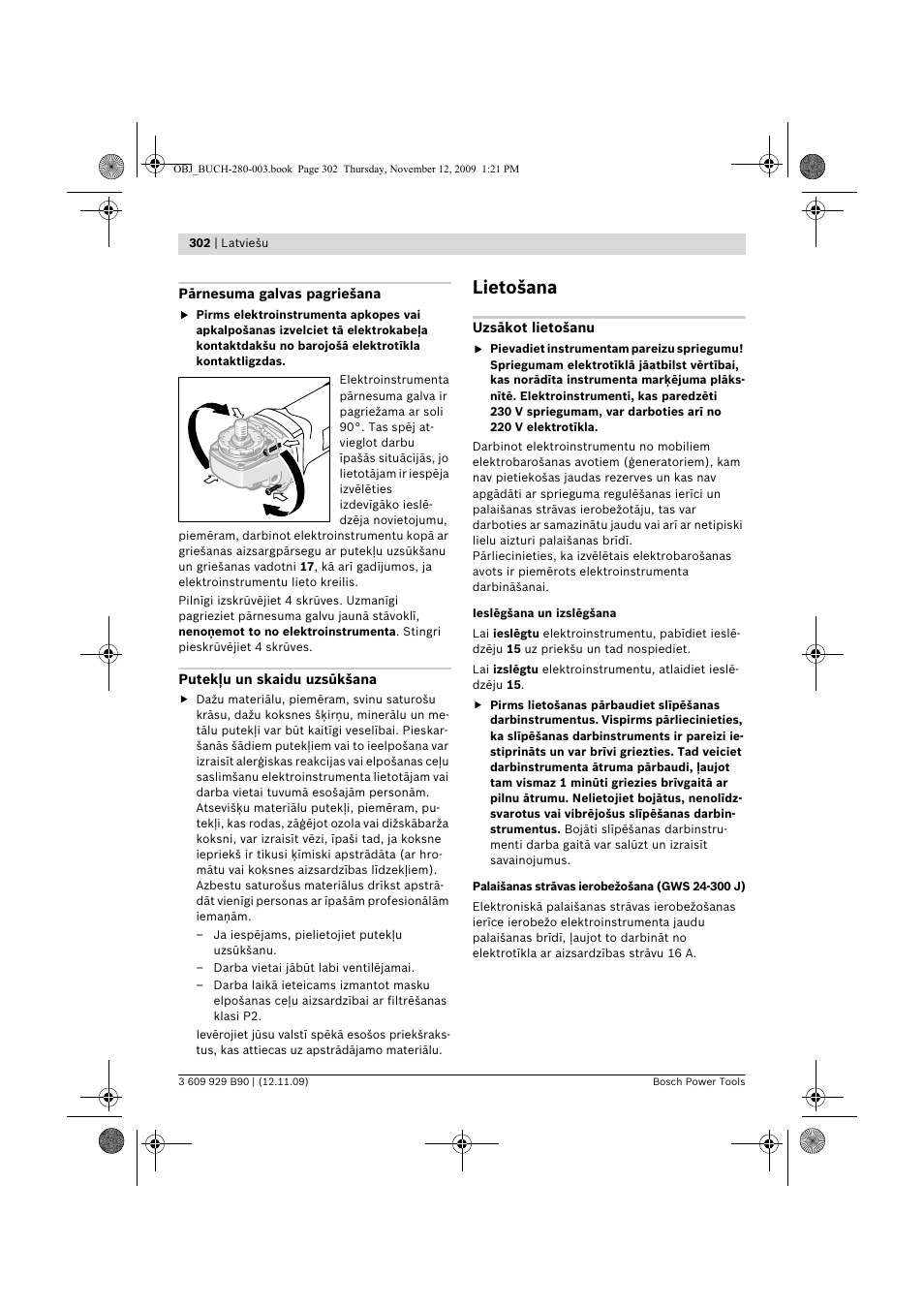 Lietošana | Bosch GWS Professional 24-300 User Manual | Page 302 / 337