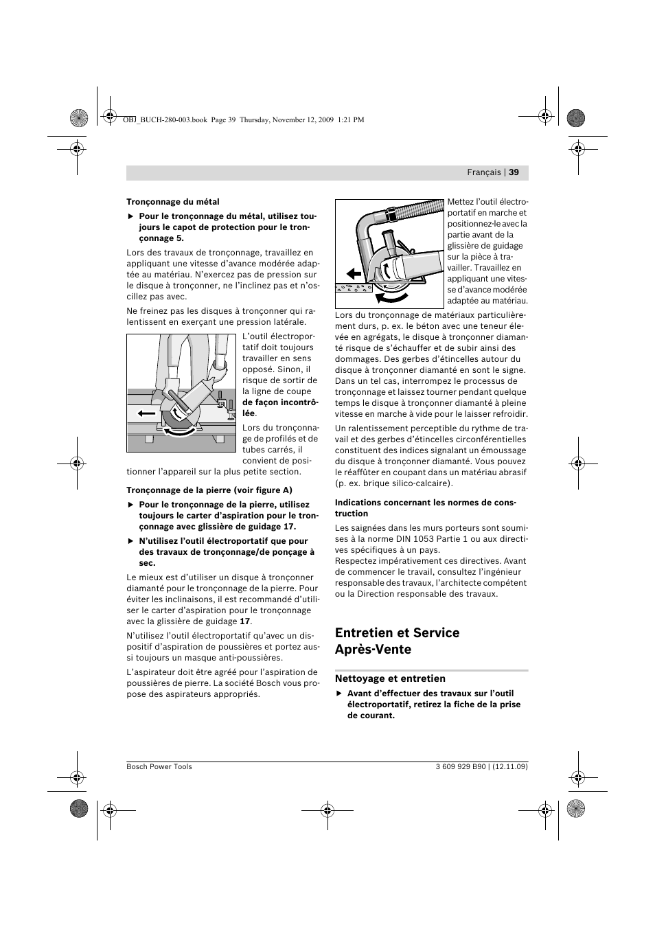 Entretien et service après-vente | Bosch GWS Professional 24-300 User Manual | Page 39 / 337