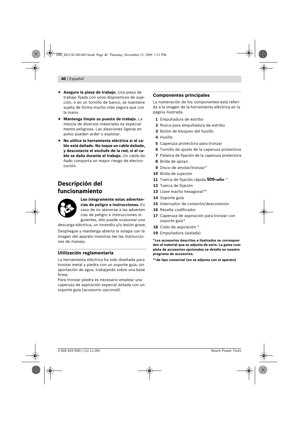 Descripción del funcionamiento | Bosch GWS Professional 24-300 User Manual | Page 46 / 337