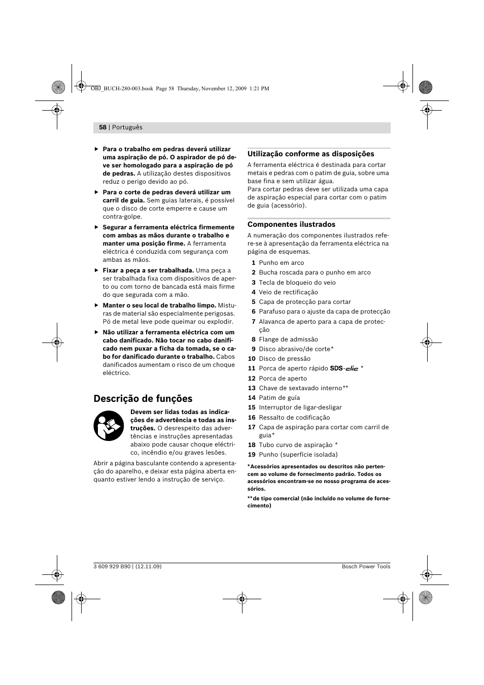 Descrição de funções | Bosch GWS Professional 24-300 User Manual | Page 58 / 337