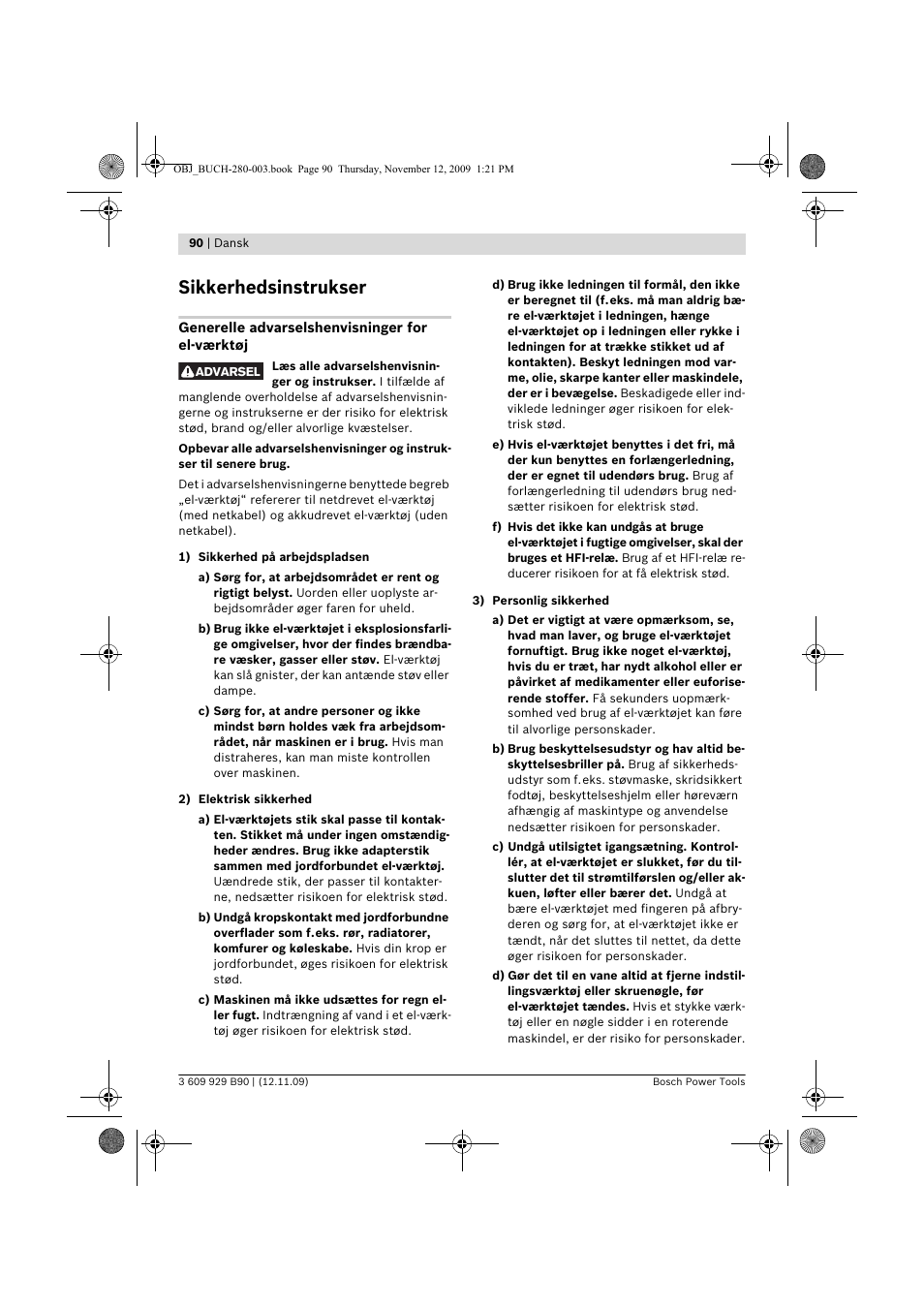 Sikkerhedsinstrukser | Bosch GWS Professional 24-300 User Manual | Page 90 / 337