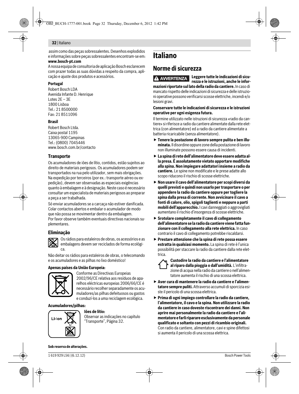 Italiano, Norme di sicurezza | Bosch GML SoundBoxx Professional 14,4 V User Manual | Page 32 / 157