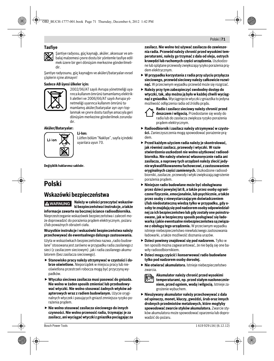 Polski, Wskazówki bezpieczeństwa | Bosch GML SoundBoxx Professional 14,4 V User Manual | Page 71 / 157