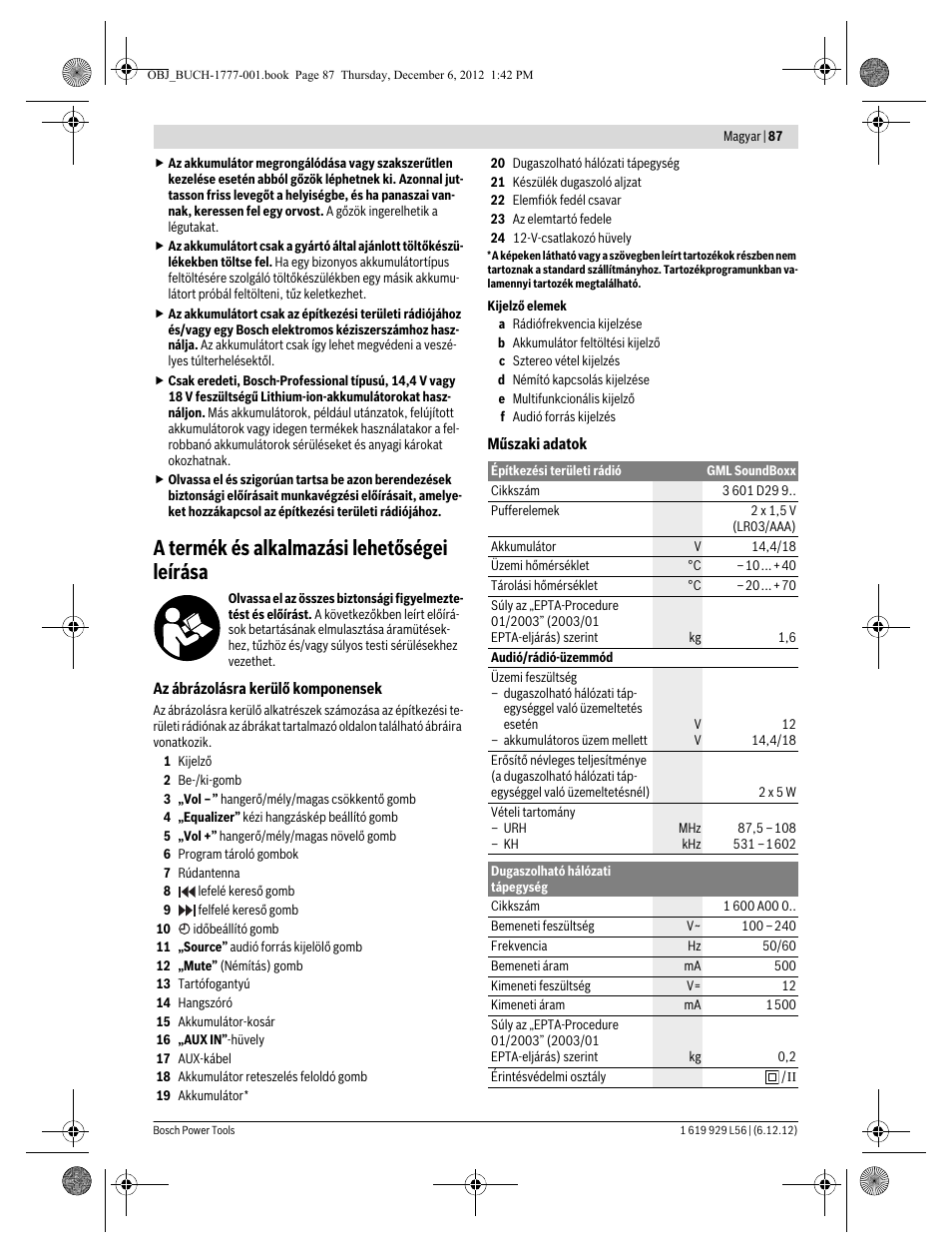 A termék és alkalmazási lehetőségei leírása | Bosch GML SoundBoxx Professional 14,4 V User Manual | Page 87 / 157