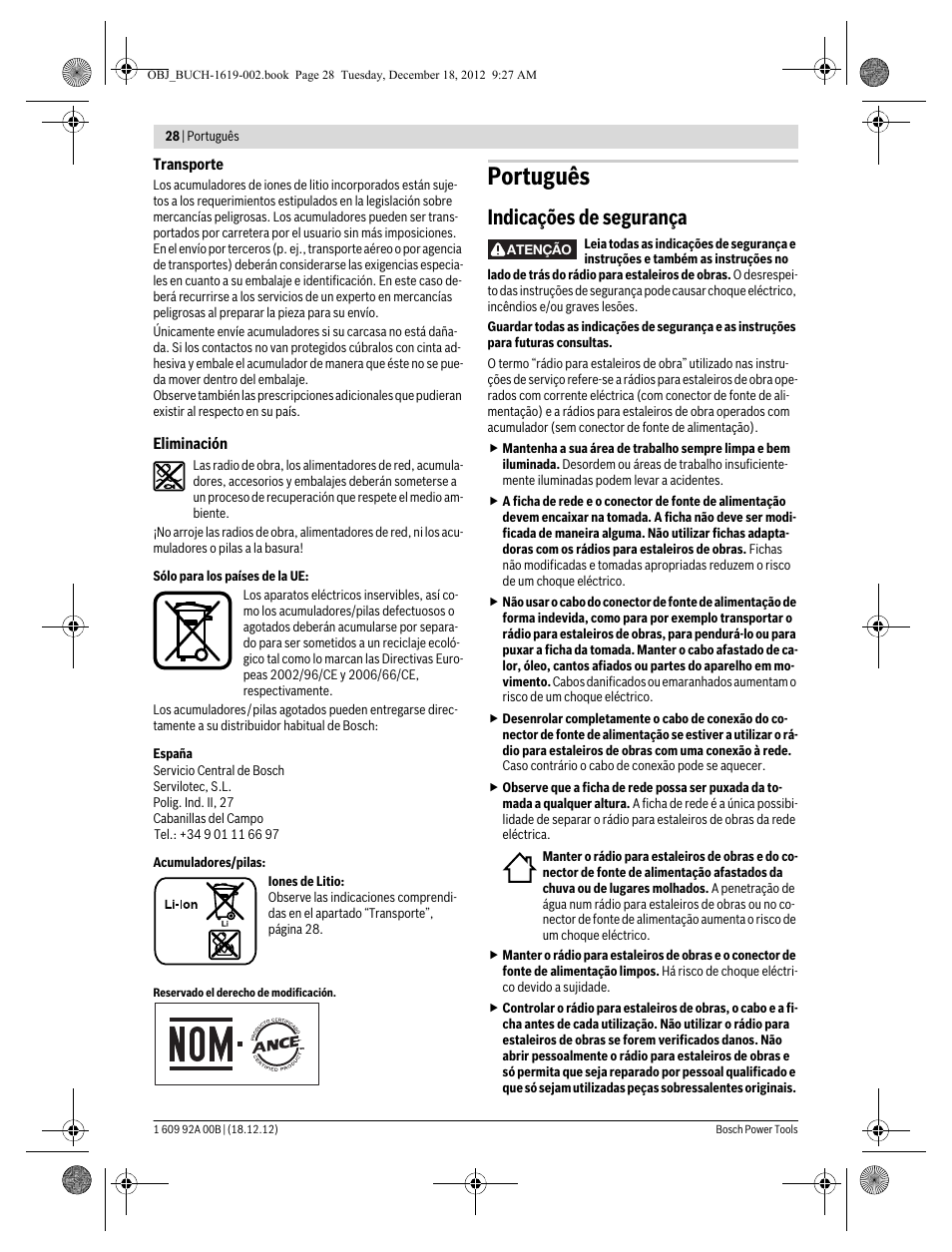 Português, Indicações de segurança | Bosch GML 10,8 V-LI Professional User Manual | Page 28 / 155