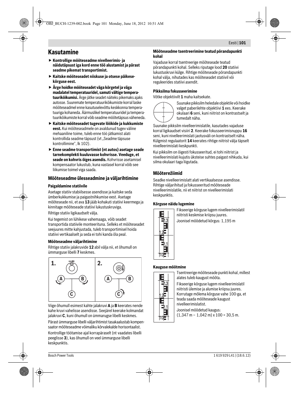 Kasutamine | Bosch GOL Professional 20 D User Manual | Page 101 / 144