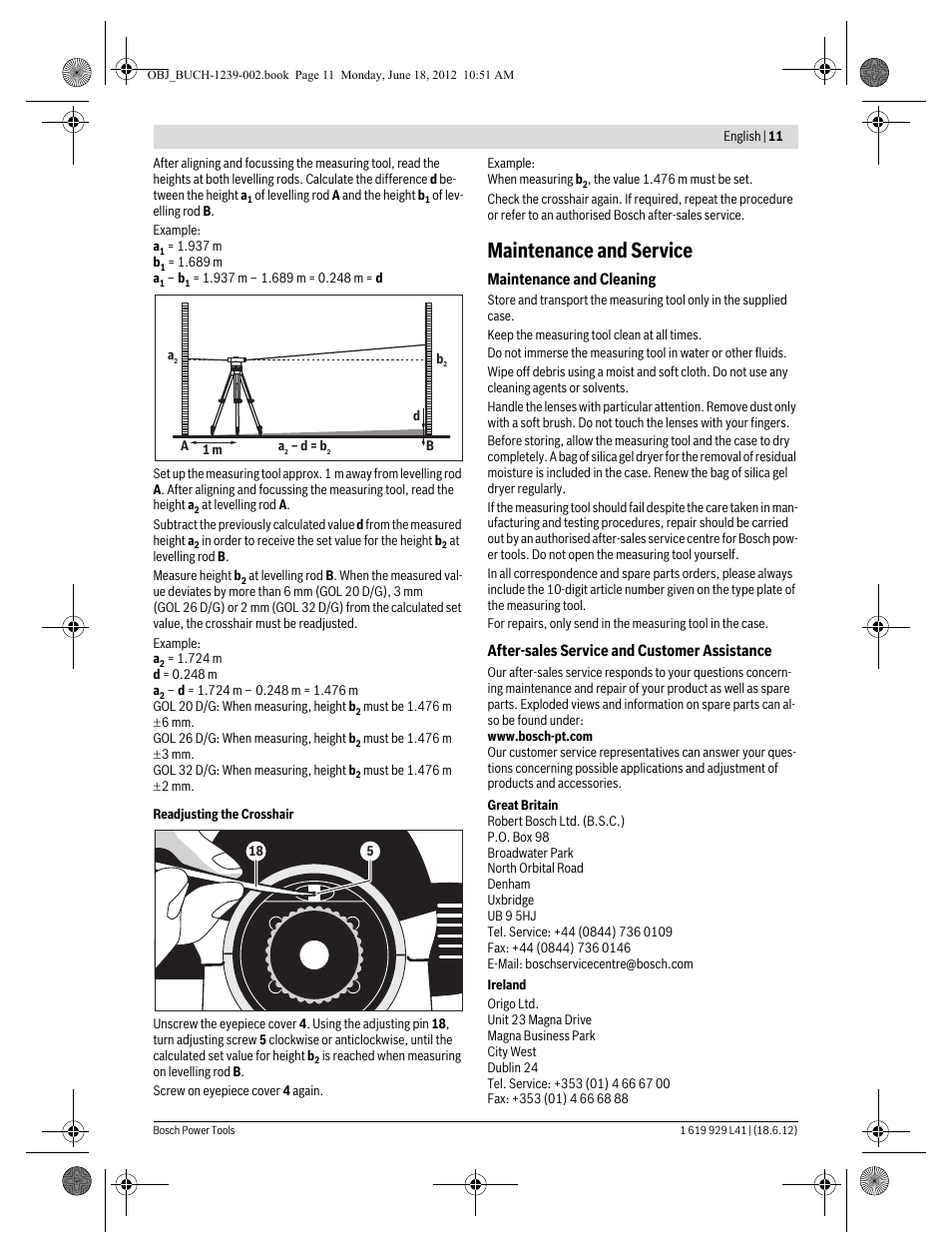 Maintenance and service | Bosch GOL Professional 20 D User Manual | Page 11 / 144