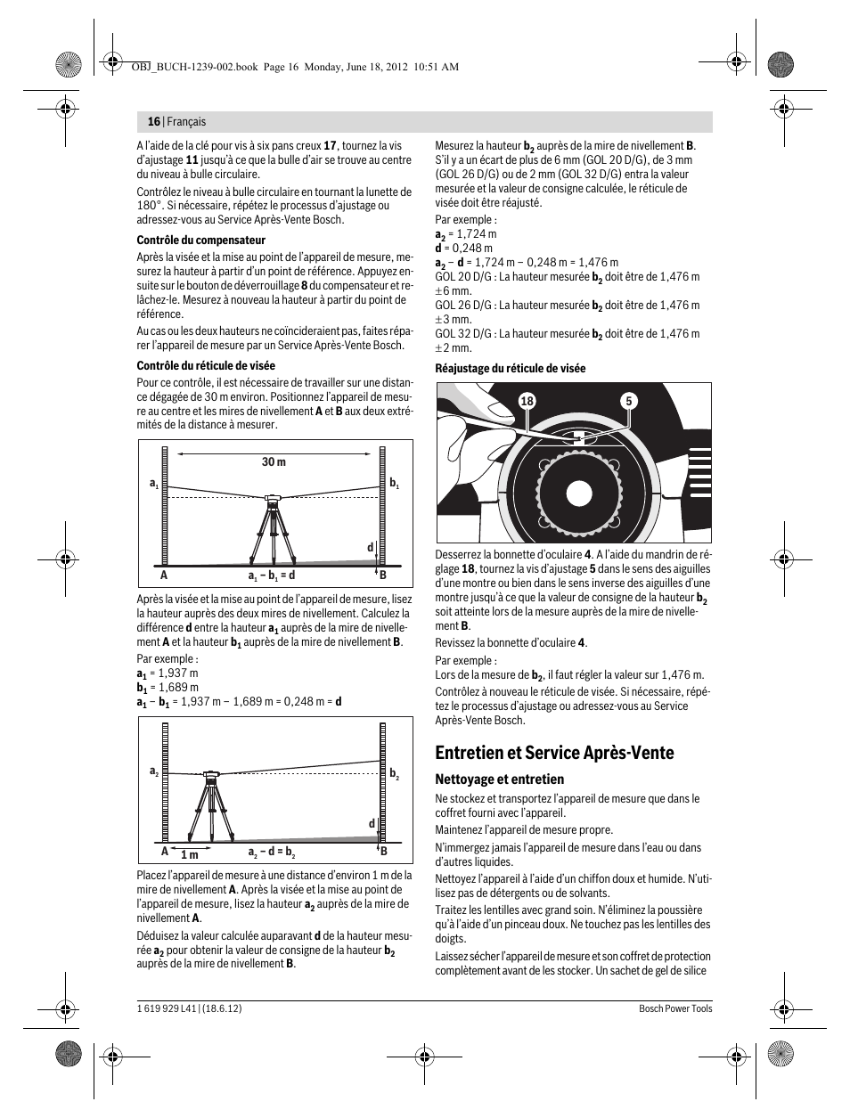 Entretien et service après-vente | Bosch GOL Professional 20 D User Manual | Page 16 / 144