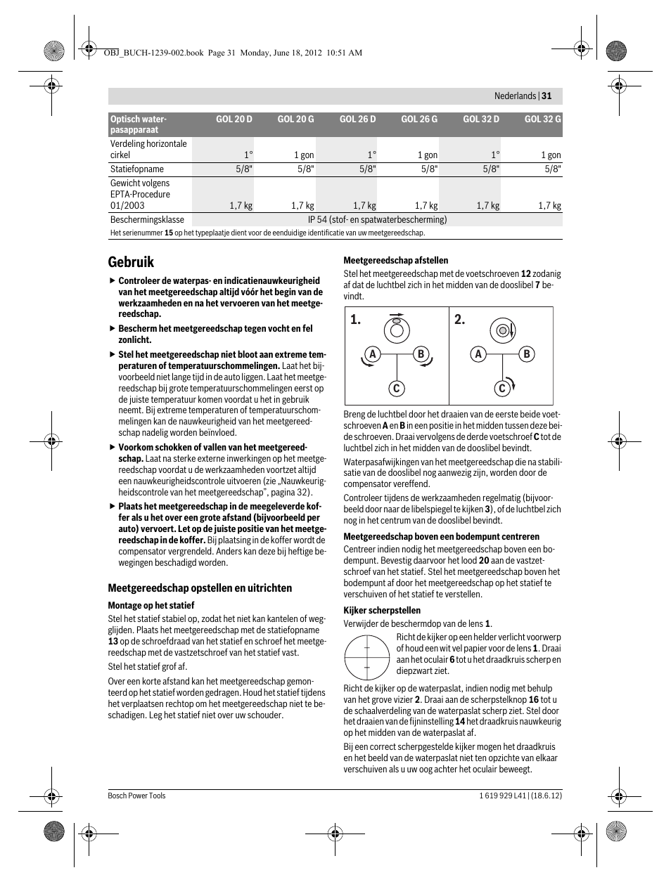 Gebruik | Bosch GOL Professional 20 D User Manual | Page 31 / 144