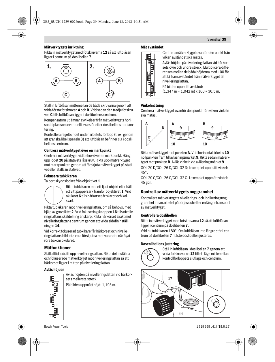 Bosch GOL Professional 20 D User Manual | Page 39 / 144