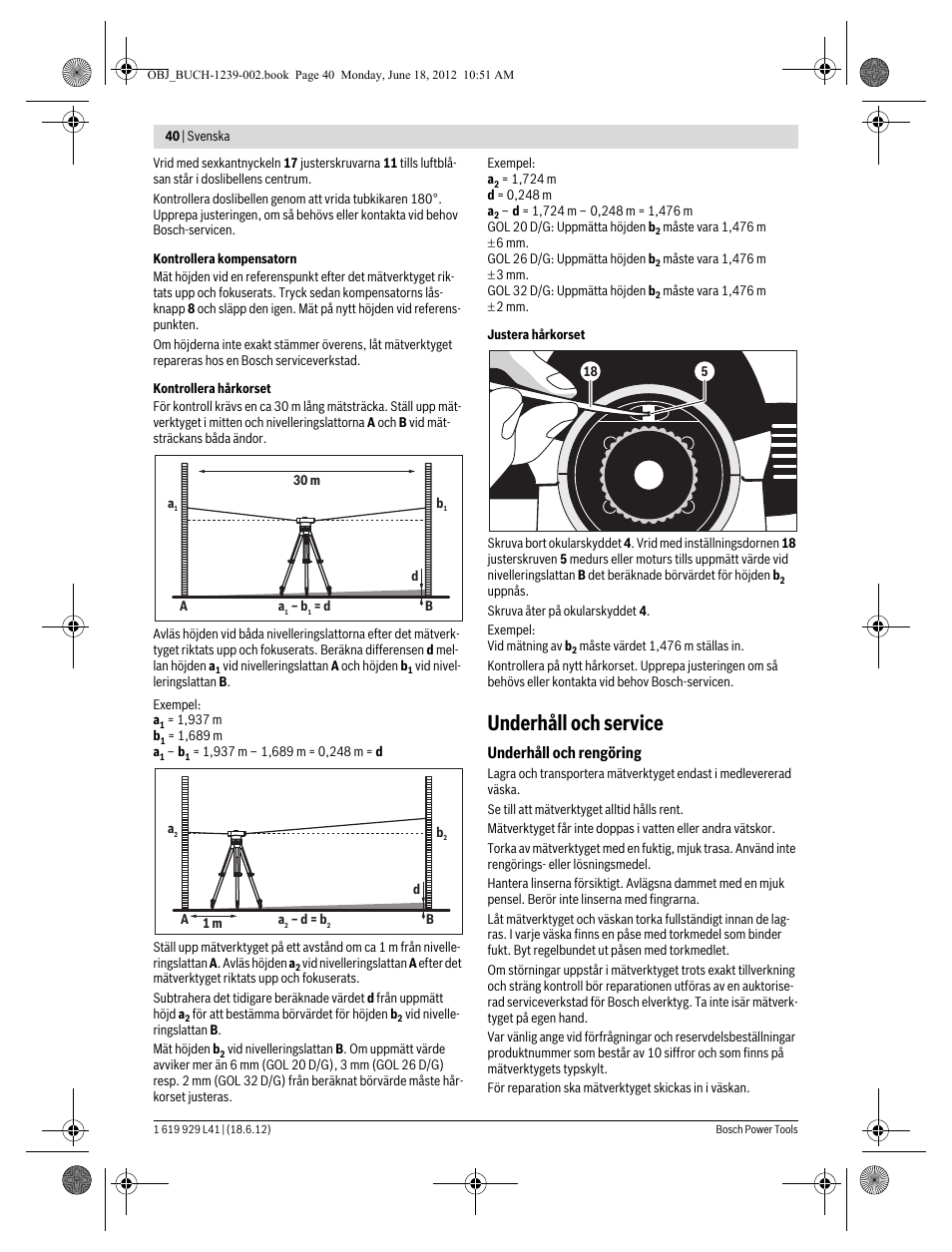 Underhåll och service | Bosch GOL Professional 20 D User Manual | Page 40 / 144