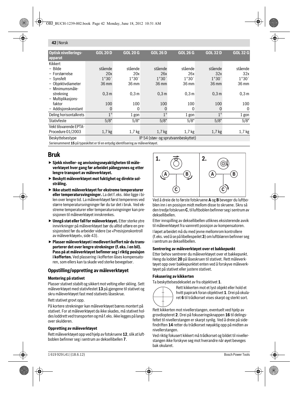 Bruk | Bosch GOL Professional 20 D User Manual | Page 42 / 144