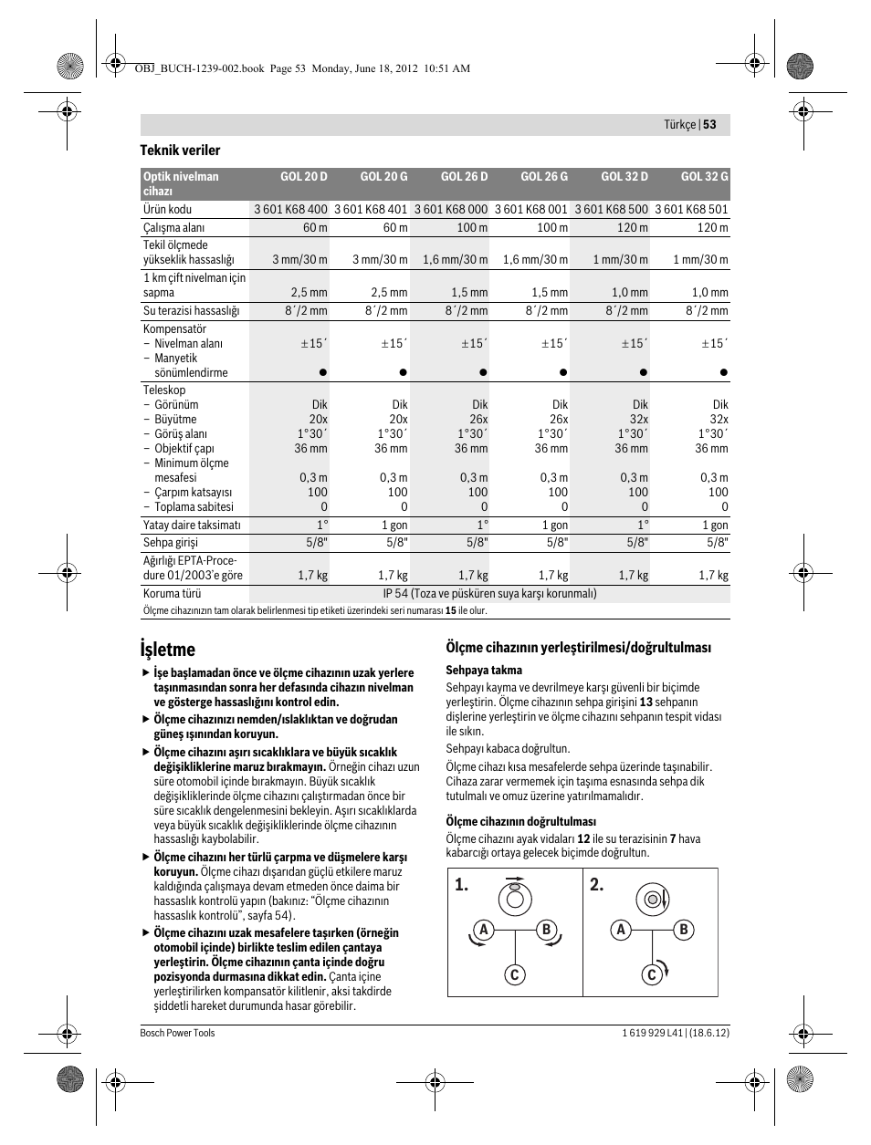 Işletme | Bosch GOL Professional 20 D User Manual | Page 53 / 144